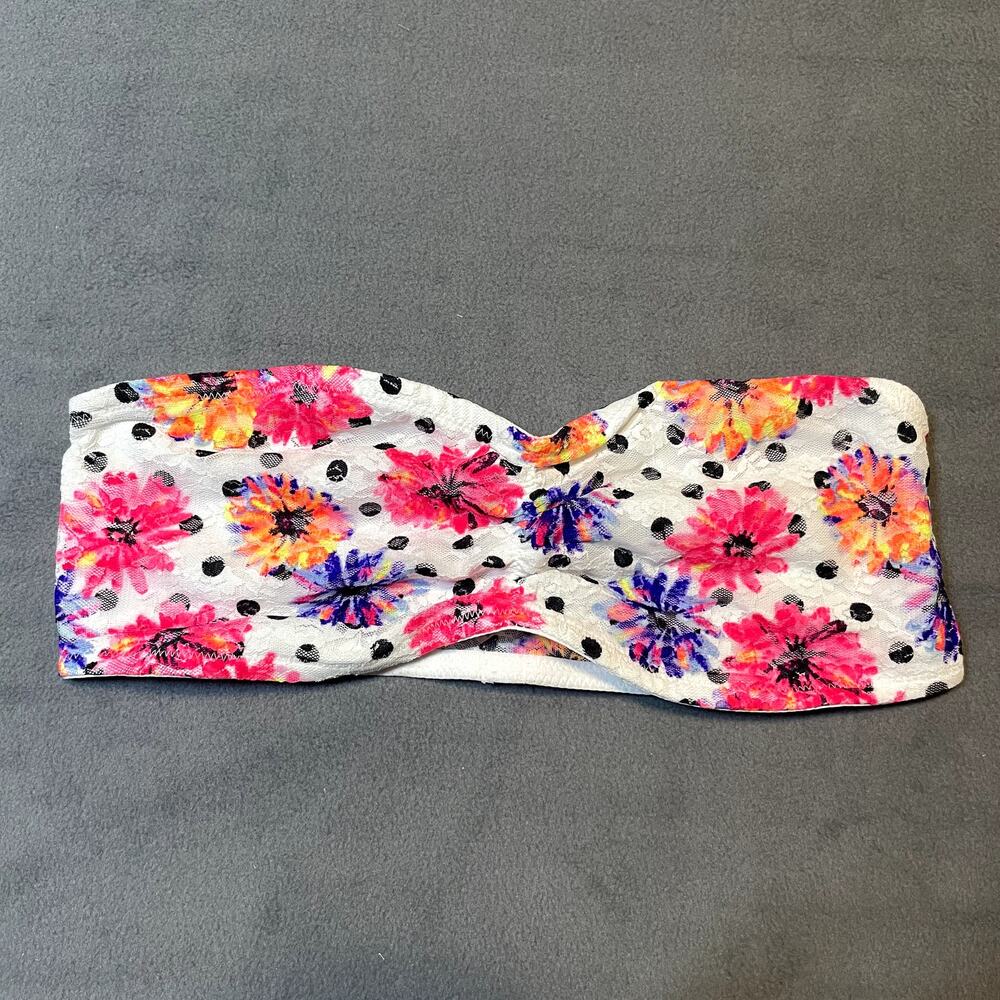 Victoria's Secret PINK Floral Dot Lace Bandeau Bralette Womens Medium White